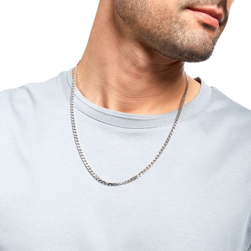 Main Image 2 of 3.6mm Diamond-Cut Curb Chain Necklace in Solid Sterling Silver  - 24"