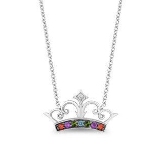 Enchanted Disney Ultimate Princess Celebration Multi-Gemstone and Diamond Accent Tiara Necklace in Sterling Silver - 16"