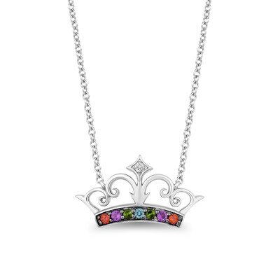 Enchanted Disney Ultimate Princess Celebration Multi-Gemstone and Diamond Accent Tiara Necklace in Sterling Silver - 16"