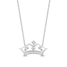 Enchanted Disney Ultimate Princess Celebration 0.085 CT. T.W. Diamond Tiara Necklace in Sterling Silver - 19&quot;