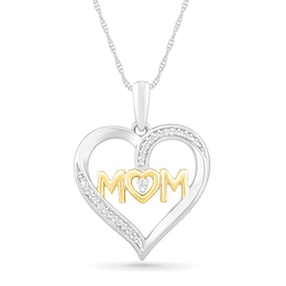 0.04 CT. T.W. Diamond Heart &quot;MOM&quot; Pendant in Sterling Silver and 10K Gold