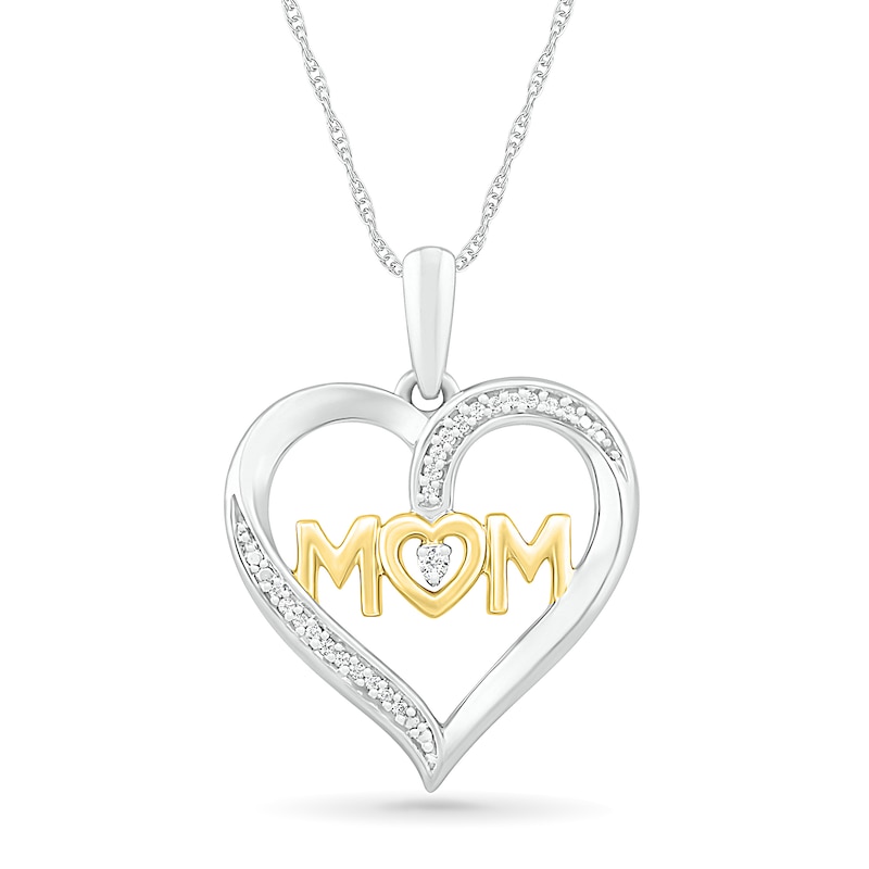 0.04 CT. T.W. Diamond Heart "MOM" Pendant in Sterling Silver and 10K Gold|Peoples Jewellers