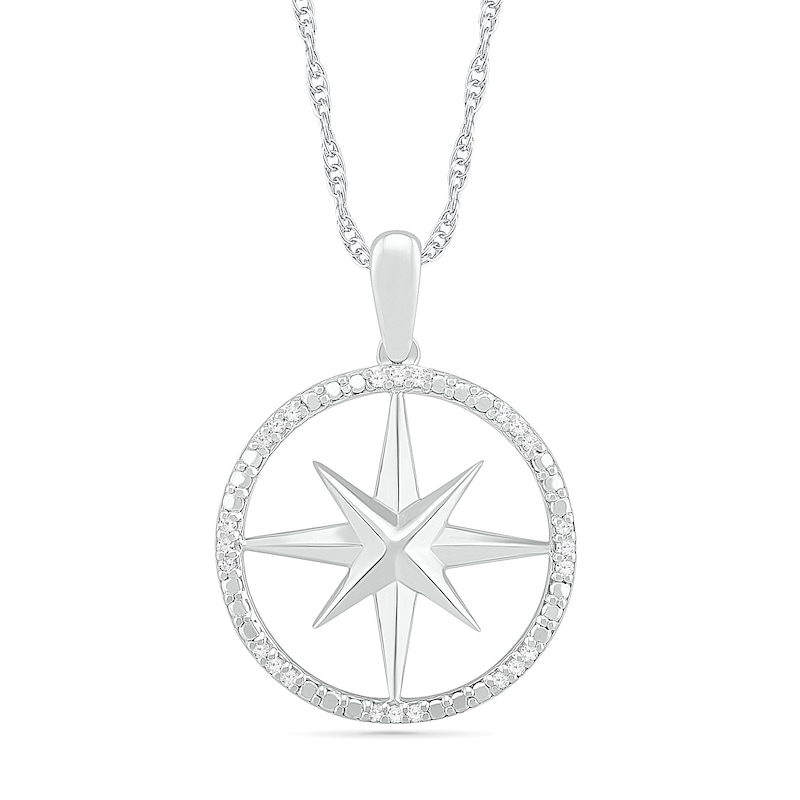 Main Image 1 of 0.067 CT. T.W. Diamond Compass Pendant in Sterling Silver