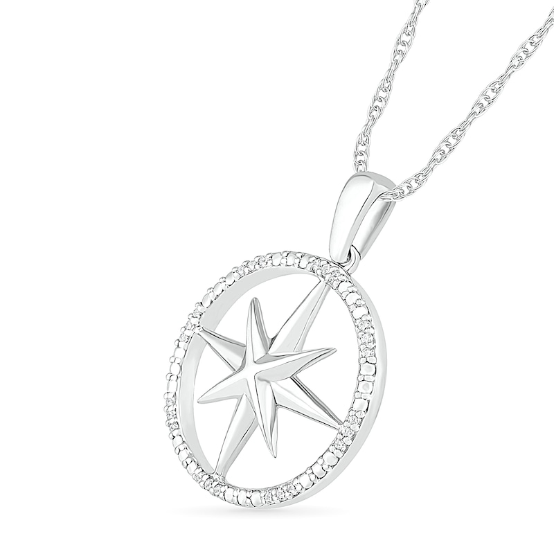 Main Image 2 of 0.067 CT. T.W. Diamond Compass Pendant in Sterling Silver