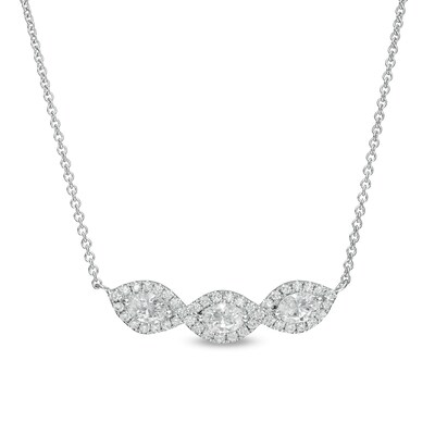 0.95 CT. T.W. Oval Diamond Past Present Future® Twist Frame Necklace in 10K White Gold