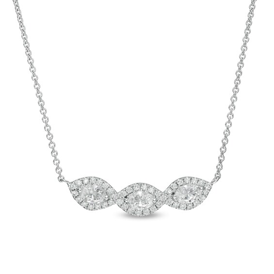 0.95 CT. T.W. Oval Diamond Past Present Future® Twist Frame Necklace in 10K White Gold