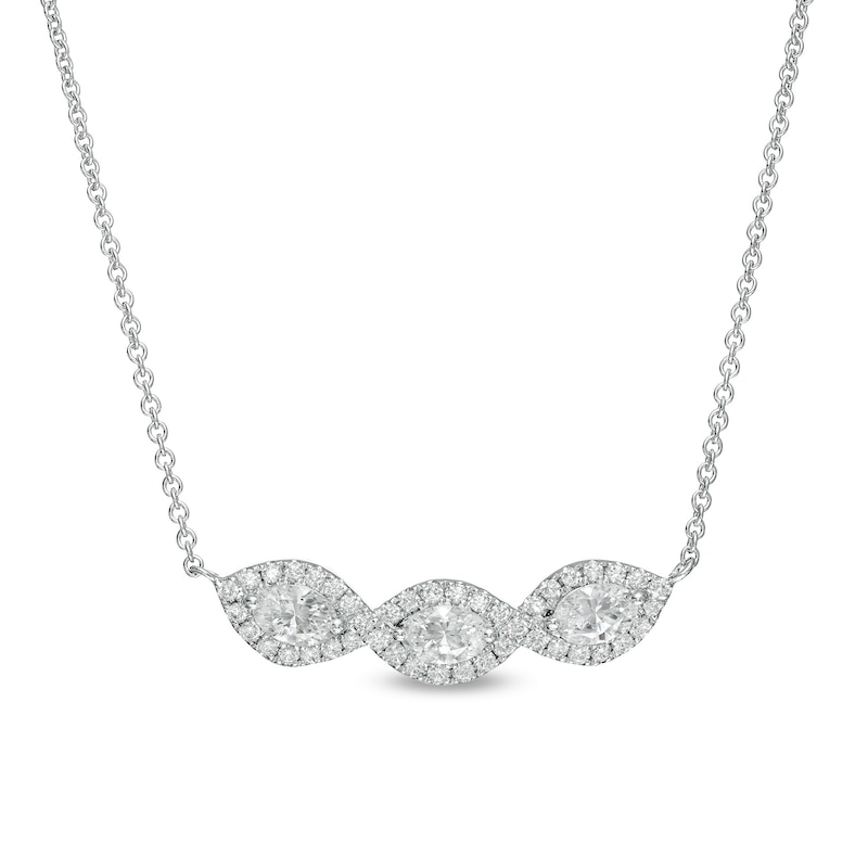 Main Image 1 of 0.95 CT. T.W. Oval Diamond Past Present Future® Twist Frame Necklace in 10K White Gold