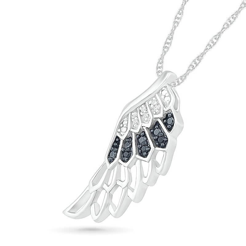 Main Image 2 of Black Enhanced and White Diamond Accent Angel Wing Pendant in Sterling Silver