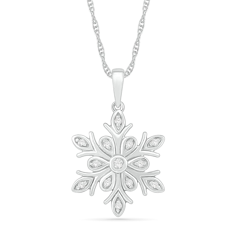 Main Image 1 of 0.066 CT. T.W. Diamond Snowflake Pendant in Sterling Silver
