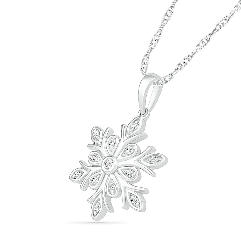 Main Image 2 of 0.066 CT. T.W. Diamond Snowflake Pendant in Sterling Silver