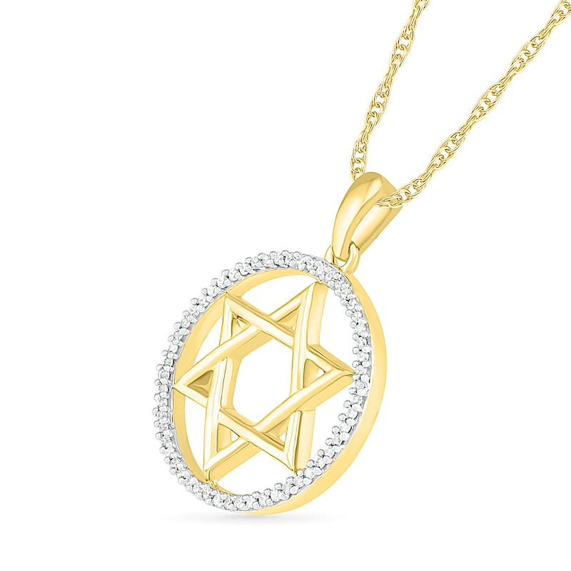 Main Image 2 of 0.086 CT. T.W. Diamond Star of David Pendant in Sterling Silver with 14K Gold Plate