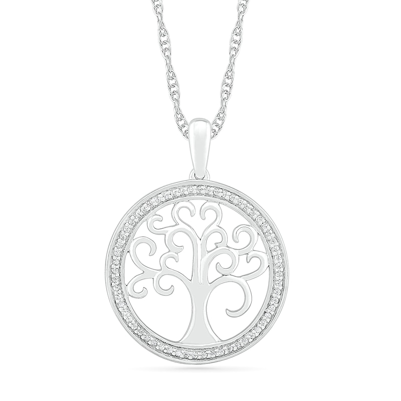 Main Image 1 of 0.11 CT. T.W. Diamond Tree of Life Pendant in Sterling Silver