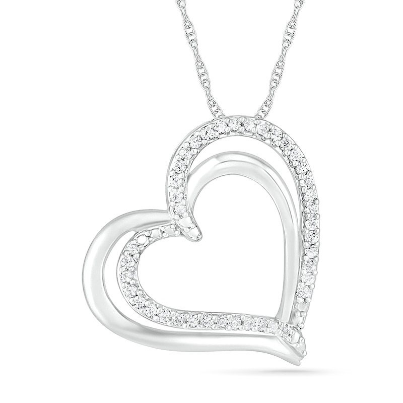 0.116 CT. T.W. Diamond Tilted Double Heart Pendant in Sterling Silver