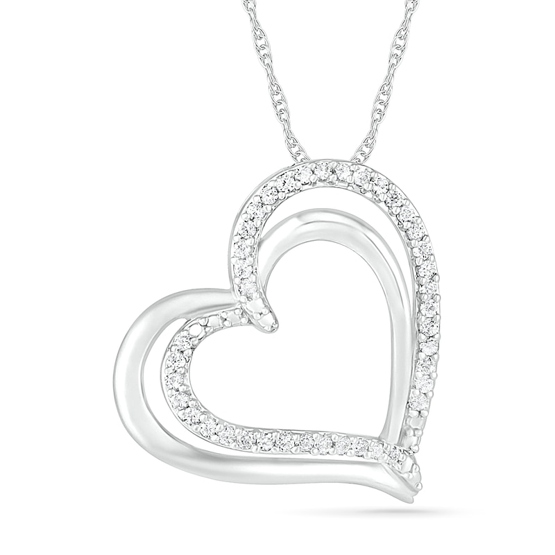 0.116 CT. T.W. Diamond Tilted Double Heart Pendant in Sterling Silver|Peoples Jewellers