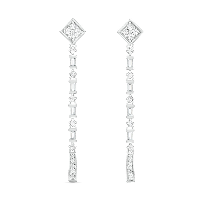 0.45 CT. T.W. Baguette and Round Diamond Linear Drop Earrings in Sterling Silver