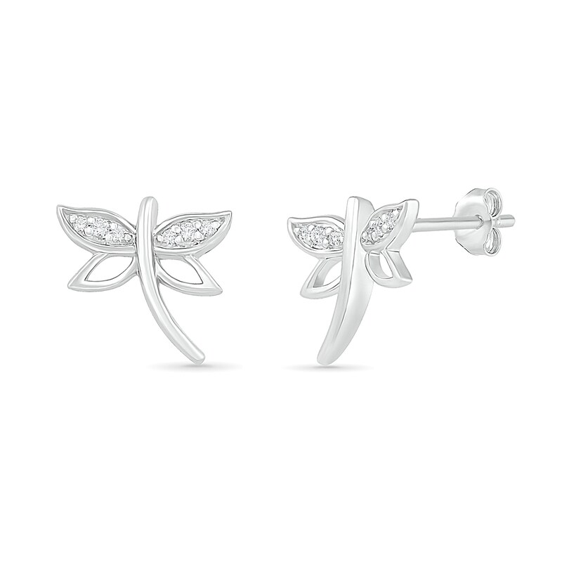 0.04 CT. T.W. Diamond Dragonfly Stud Earrings in Sterling Silver