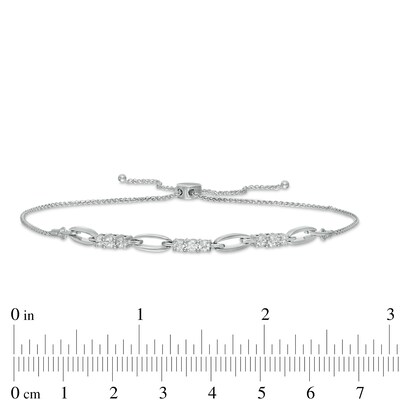 0.45 CT. T.W. Diamond Past Present Future® Link Bolo Bracelet in 10K White Gold -10.5"