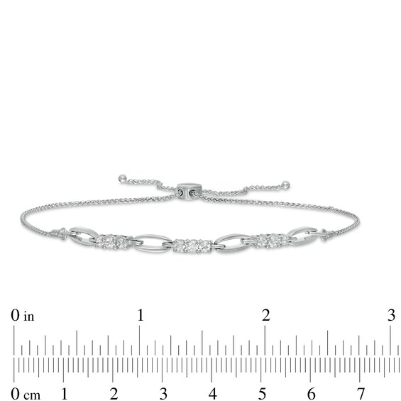 0.45 CT. T.W. Diamond Past Present Future® Link Bolo Bracelet in 10K White Gold -10.5"