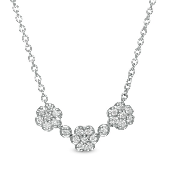 0.45 CT. T.W. Diamond Past Present Future® Flower Necklace in 10K White Gold - 17"