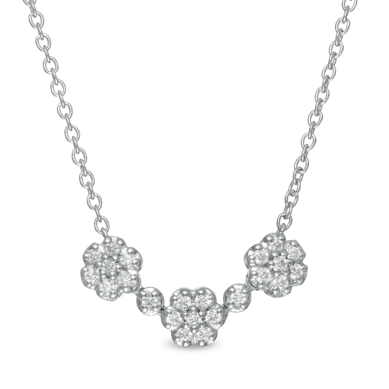 Main Image 1 of 0.45 CT. T.W. Diamond Past Present Future® Flower Necklace in 10K White Gold - 17"
