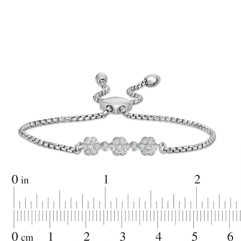 Main Image 3 of 0.45 CT. T.W. Diamond Past Present Future® Flower Bolo Bracelet in 10K White Gold - 9.0"