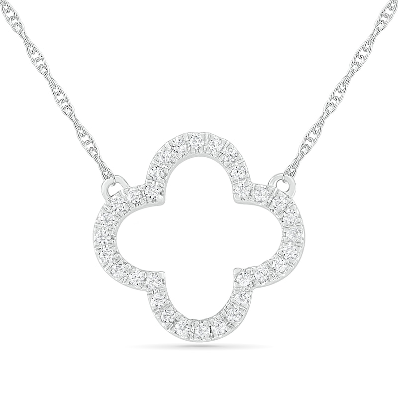 Main Image 1 of 0.086 CT. T.W. Diamond Clover Necklace in Sterling Silver