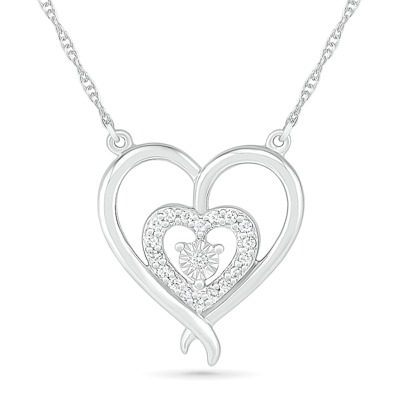 0.085 CT. T.W. Diamond Double Heart Outline Necklace in Sterling Silver|Peoples Jewellers