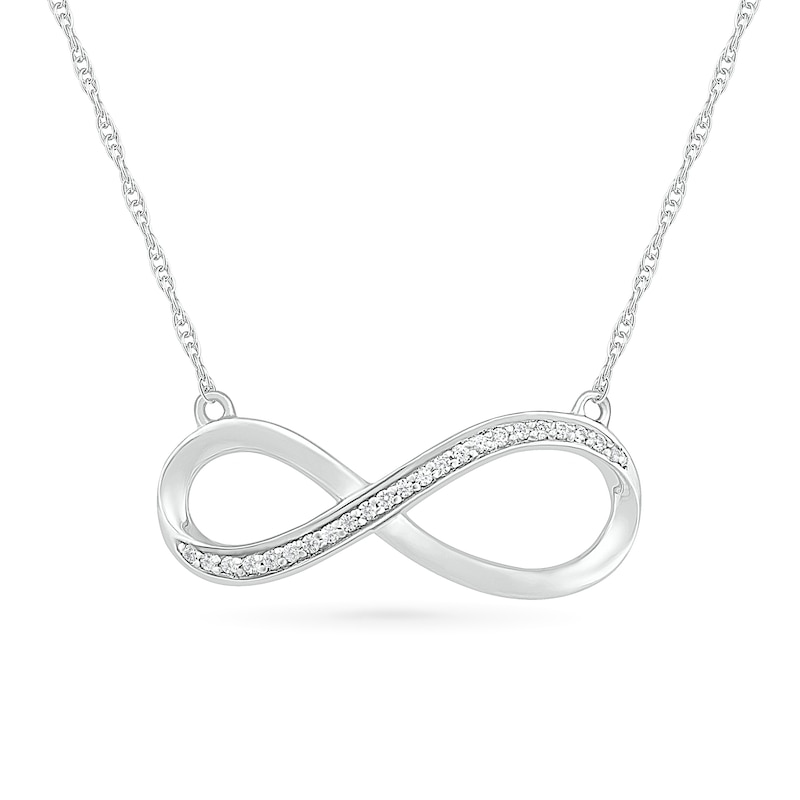 Main Image 1 of 0.085 CT. T.W. Diamond Asymmetrical Infinity Necklace in Sterling Silver