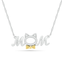 0.04 CT. T.W. Diamond &quot;MOM&quot; and Cat Outline Necklace in Sterling Silver and 10K Gold