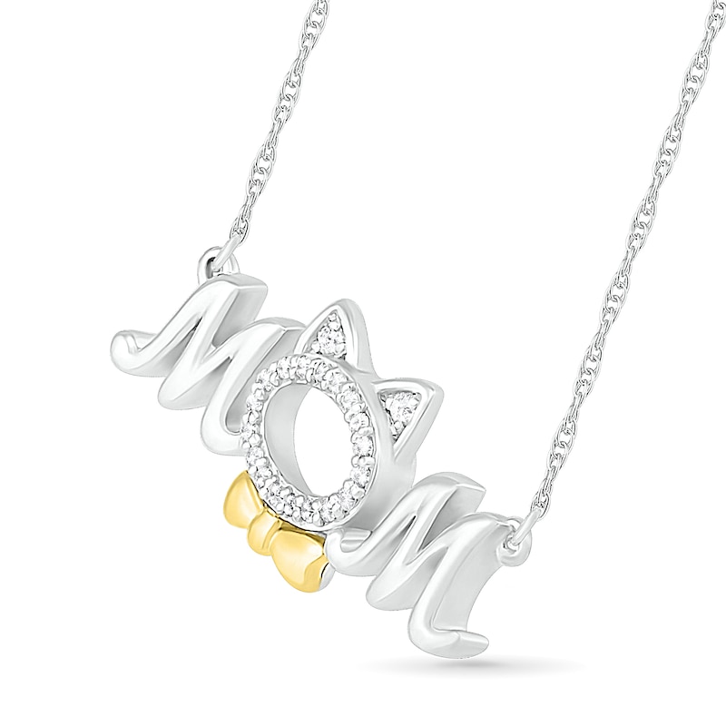 Main Image 2 of 0.04 CT. T.W. Diamond "MOM" and Cat Outline Necklace in Sterling Silver and 10K Gold