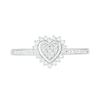 Thumbnail Image 1 of 0.18 CT. T.W. Composite Diamond Heart-Shaped Frame Sunburst Ring in Sterling Silver