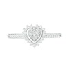 Thumbnail Image 1 of 0.18 CT. T.W. Composite Diamond Heart-Shaped Frame Sunburst Ring in Sterling Silver