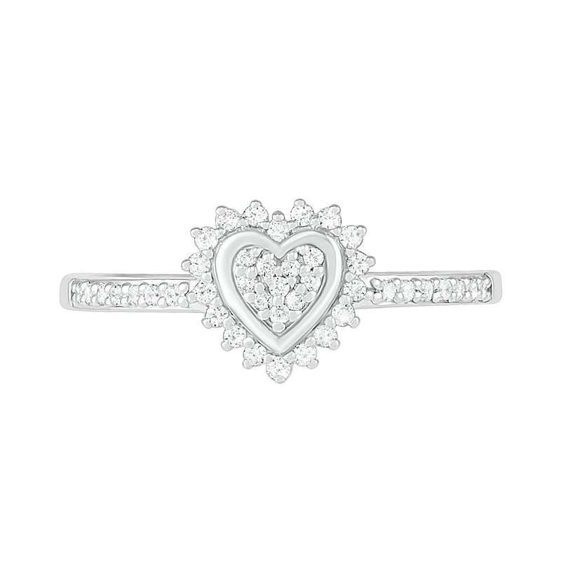 0.18 CT. T.W. Composite Diamond Heart-Shaped Frame Sunburst Ring in Sterling Silver