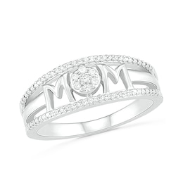 0.085 CT. T.W. Diamond &quot;MOM&quot; Double Row Ring in Sterling Silver