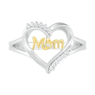 0.065 CT. T.W. Diamond "Mom" Heart Outline Ring in Sterling Silver and 10K Gold