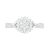 Thumbnail Image 1 of 0.23 CT. T.W. Composite Baguette and Round Diamond Split Shank Flower Promise Ring in Sterling Silver
