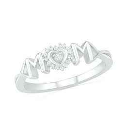 0.04 CT. T.W. Diamond Frame &quot;MOM&quot; with Heart Ring in Sterling Silver