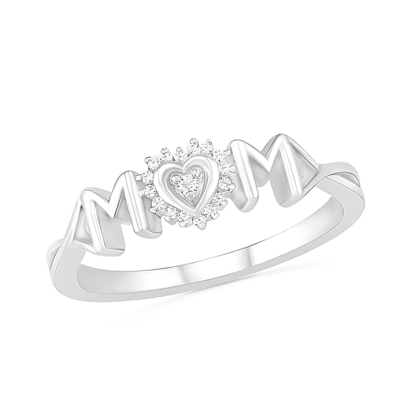 0.04 CT. T.W. Diamond Frame "MOM" with Heart Ring in Sterling Silver