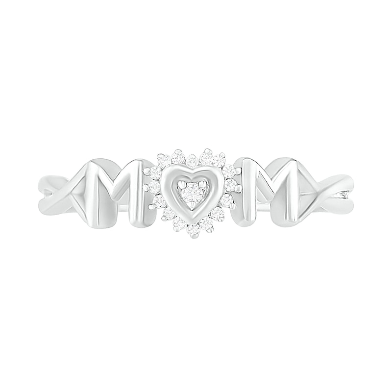 0.04 CT. T.W. Diamond Frame "MOM" with Heart Ring in Sterling Silver