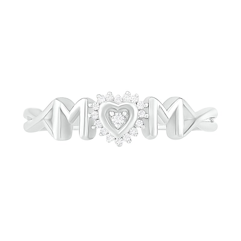 Main Image 2 of 0.04 CT. T.W. Diamond Frame "MOM" with Heart Ring in Sterling Silver