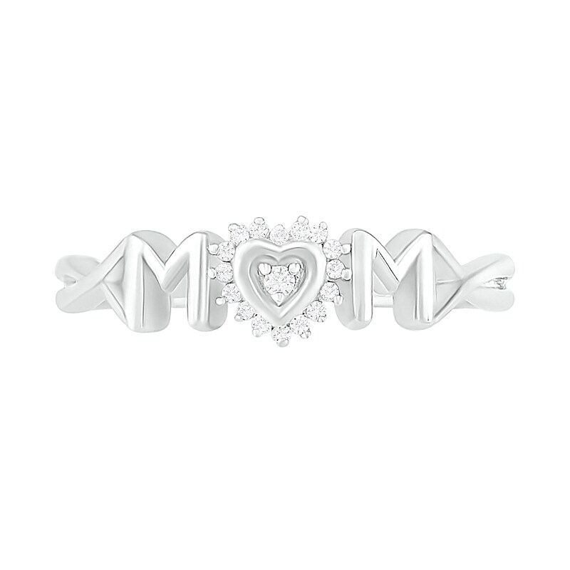 0.04 CT. T.W. Diamond Frame "MOM" with Heart Ring in Sterling Silver