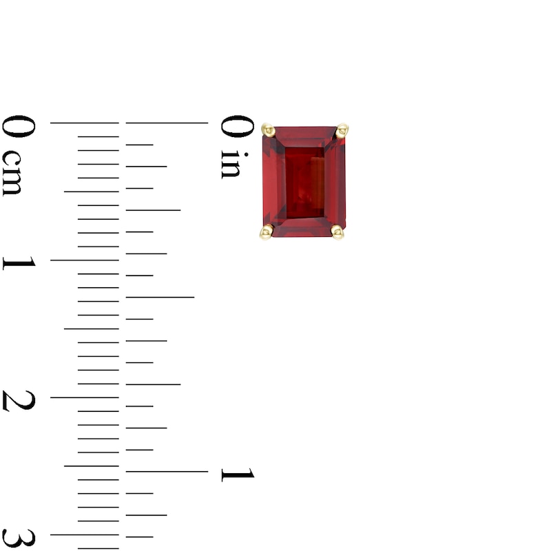 Main Image 3 of Emerald-Cut Garnet Solitaire Stud Earrings in 10K Gold