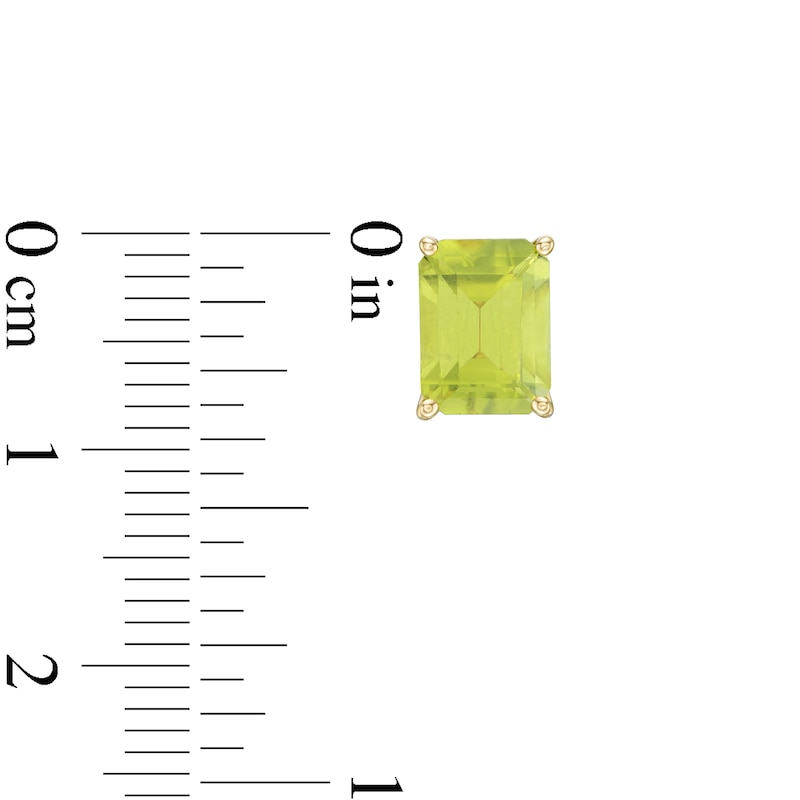 Main Image 3 of Emerald-Cut Peridot Solitaire Stud Earrings in 10K Gold
