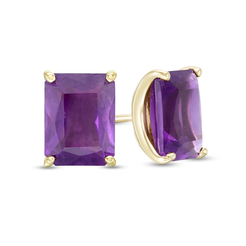 Emerald-Cut Amethyst Solitaire Stud Earrings in 10K Gold|Peoples Jewellers