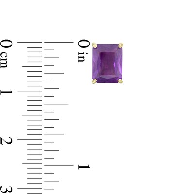 Emerald-Cut Amethyst Solitaire Stud Earrings in 10K Gold