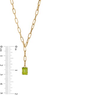 Emerald-Cut Peridot Solitaire and Paper Clip Chain "Y" Necklace in 10K Gold