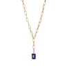 Thumbnail Image 0 of Emerald-Cut Amethyst Solitaire and Paper Clip Chain "Y" Necklace in 10K Gold