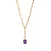 Emerald-Cut Amethyst Solitaire and Paper Clip Chain "Y" Necklace in 10K Gold