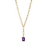 Thumbnail Image 0 of Emerald-Cut Amethyst Solitaire and Paper Clip Chain "Y" Necklace in 10K Gold