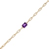 Emerald-Cut Amethyst Solitaire and Paper Clip Chain Bracelet in 10K Gold - 7.25"